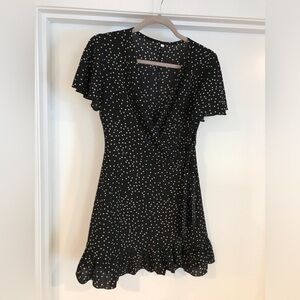 Elegant Black Polka Dot Wrap Dress